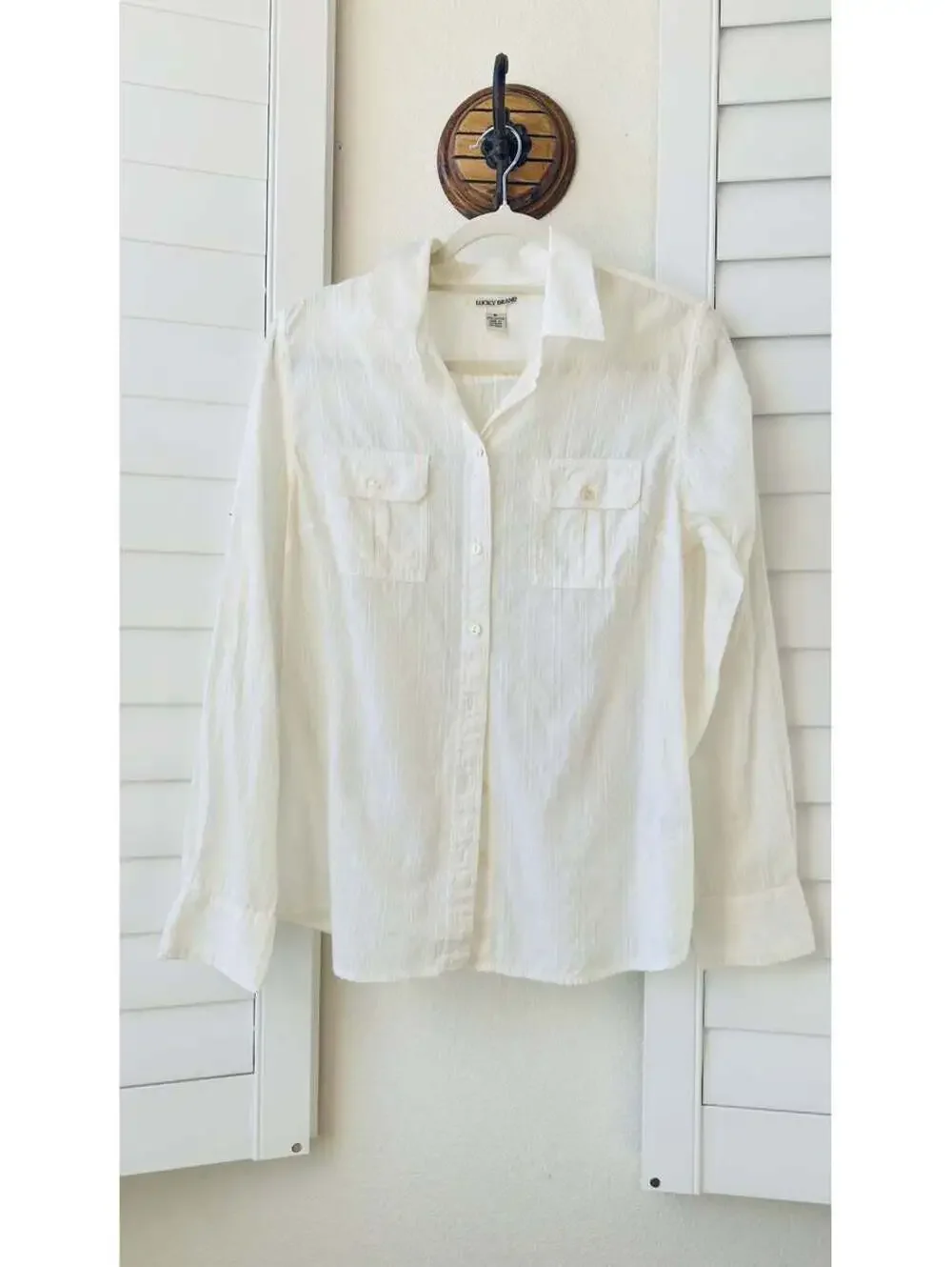 Lucky Brand White Swiss Dot Roll-Tab Sleeve Shirt - Size M